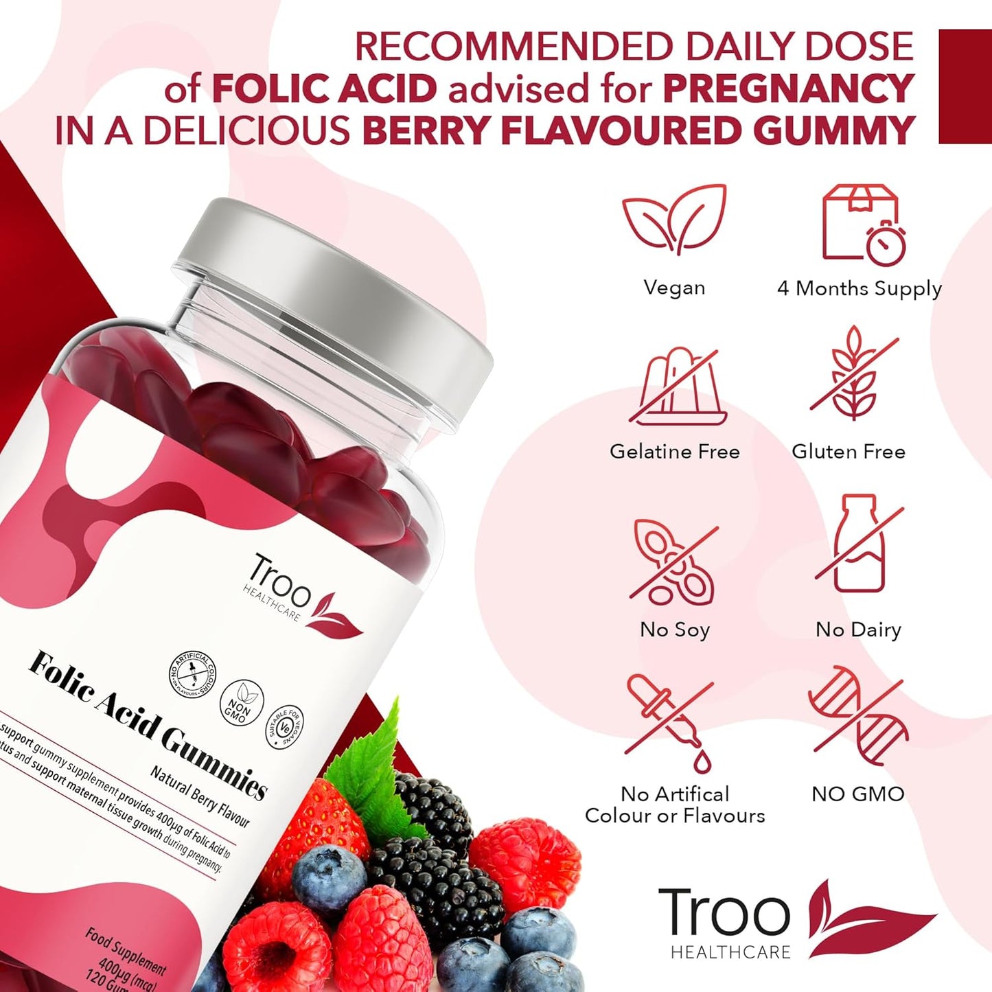 Folic Acid Gummy Supplement - 120 Berry Flavour Gummies 