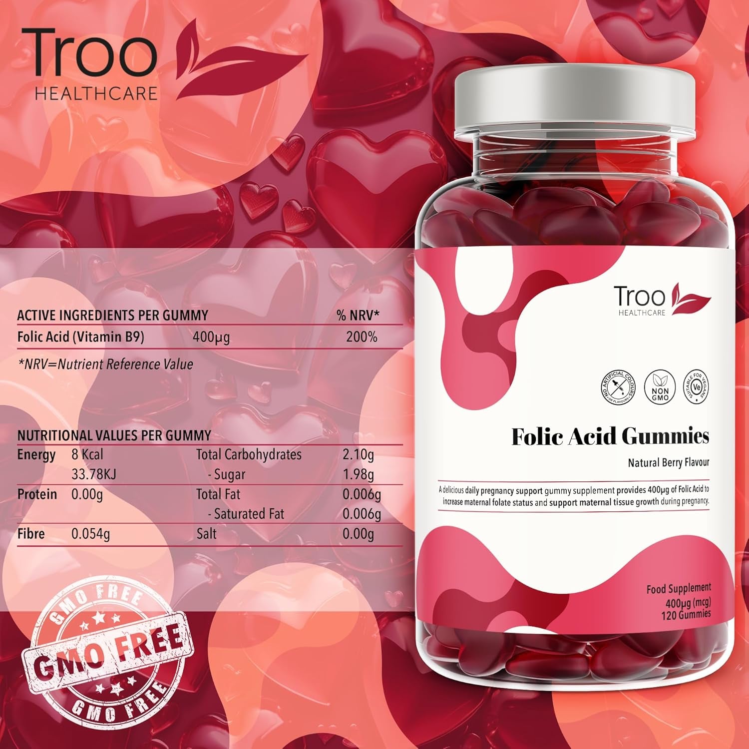 Folic Acid Gummy Supplement - 120 Berry Flavour Gummies 