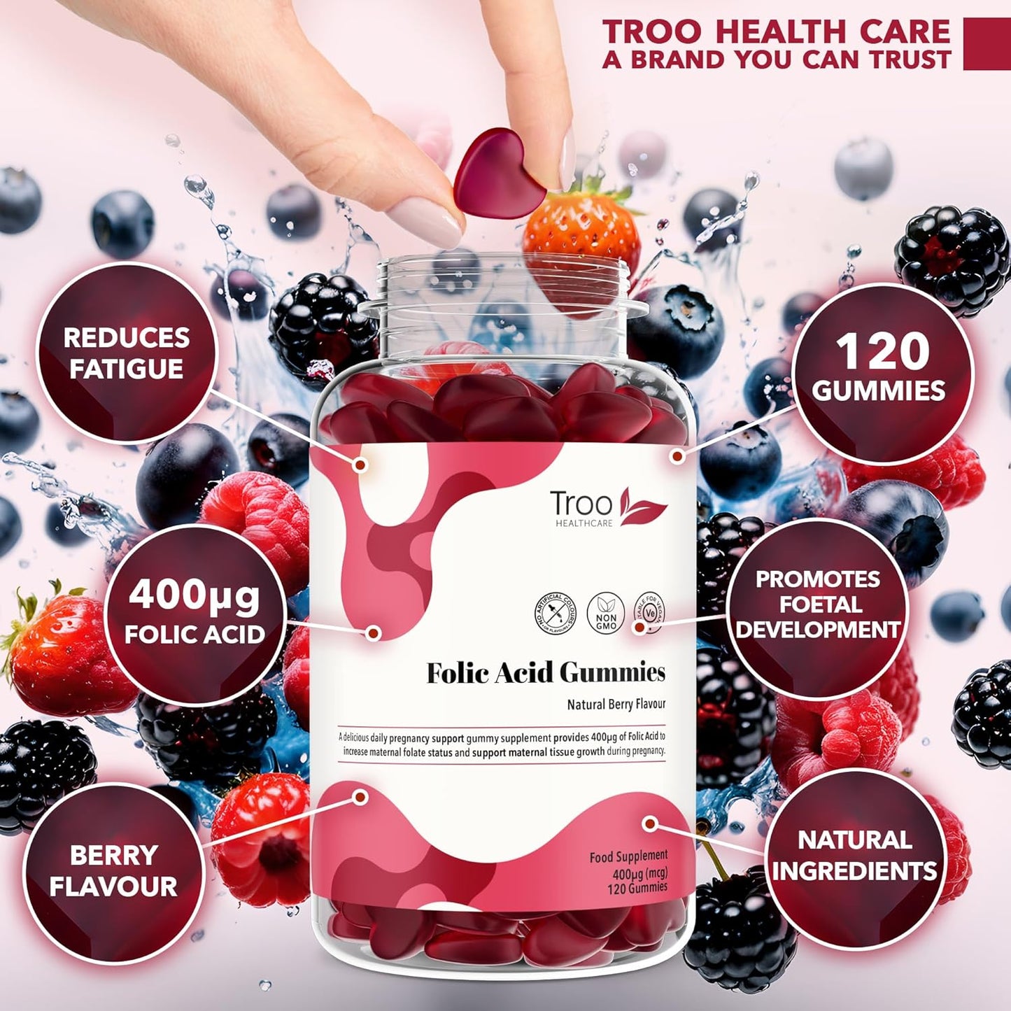 Folic Acid Gummy Supplement - 120 Berry Flavour Gummies 