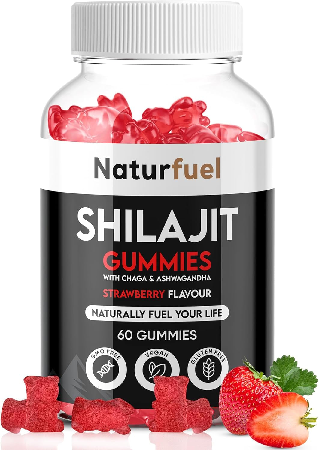 Shilajit Gummies, with Ashwagandha & Chaga, Strawberry Flavour 60 Gummies