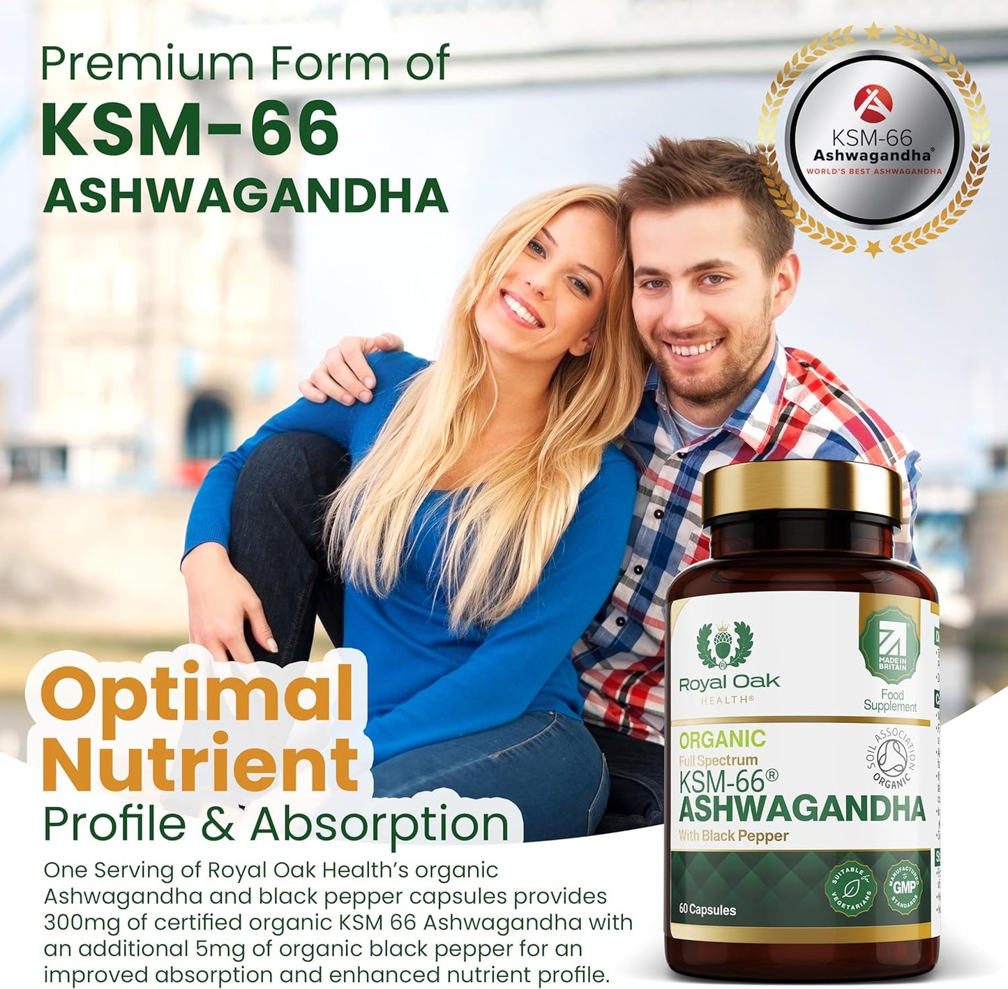 Organic High Concentration Full Spectrum KSM-66 ASHWAGANDHA  60 Capsules