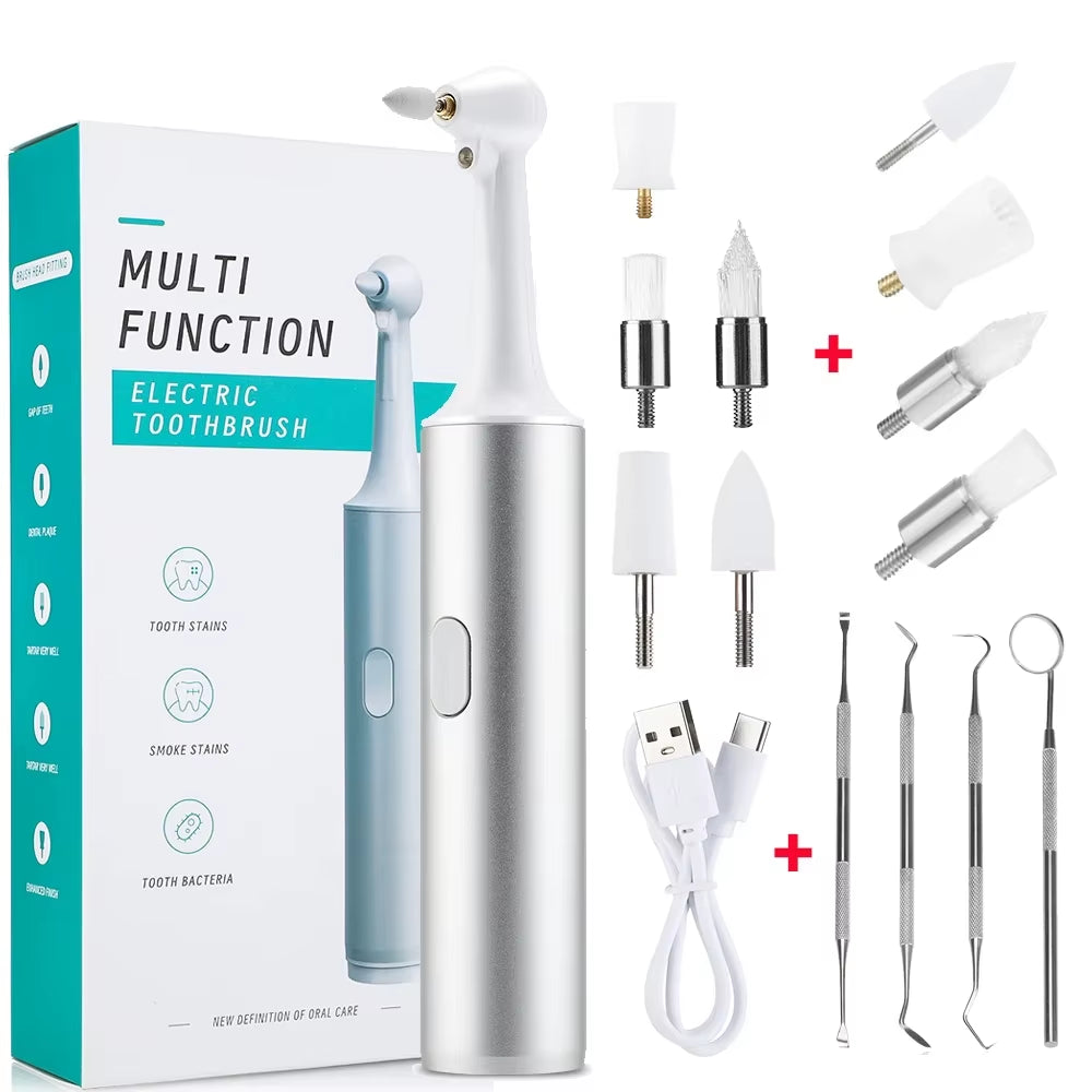 Electric Teeth Polisher 8Pcs Replaceable Heads Dental Scaler Tartar Stain Plaque Remover Tooth Cleaner 
