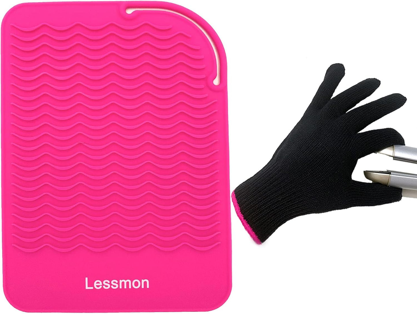 Flat Iron Travel Mat, Curling Iron Counter Protector with Heat Resistant Glove for Curling Irons, Hair Straightener, Flat Irons and Hair Styling Tools, 9” X 6.5”, Pink by