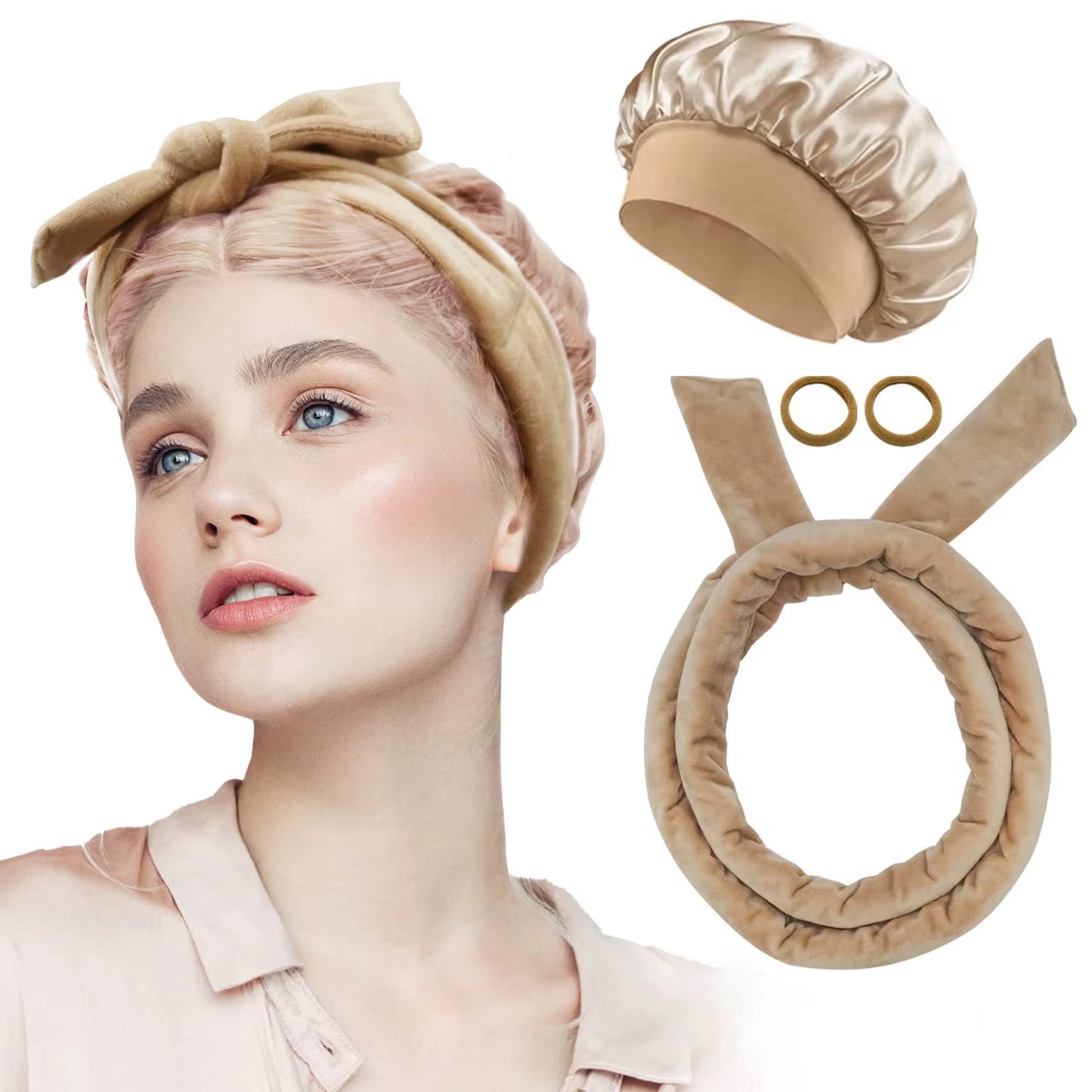 Sleeping Cap Heatless Curle Rod No Heat Ribbon Lazy Hair Curlers Headband Hair Rollers Sleeping Soft Headband Hair Styling Tools