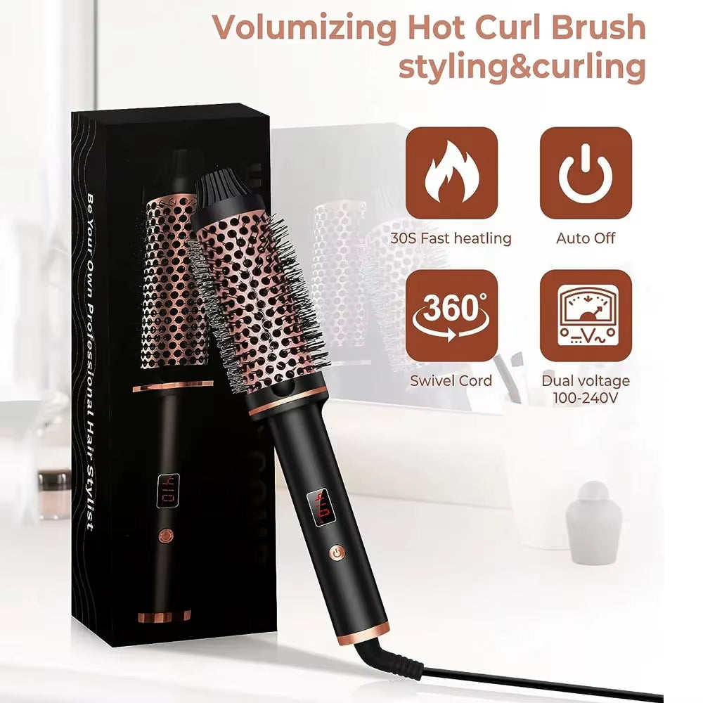 3 in 1 Ionic Hair Curler Straightener Professional Curling Iron Heated Hair Styling Brush Anti-Scald Thermal Brush Curl Wand