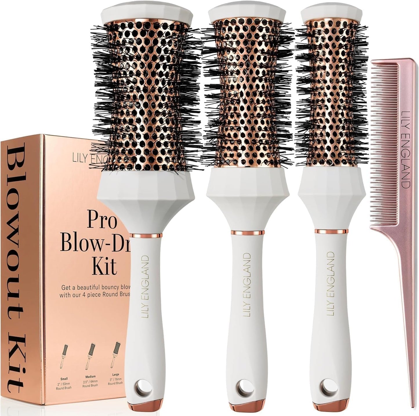 round Hair Brush Set, 4 Piece Professional Blow Dry Kit with 3 round Brushes and Comb for Styling, Beauty Gifts Sets for Women