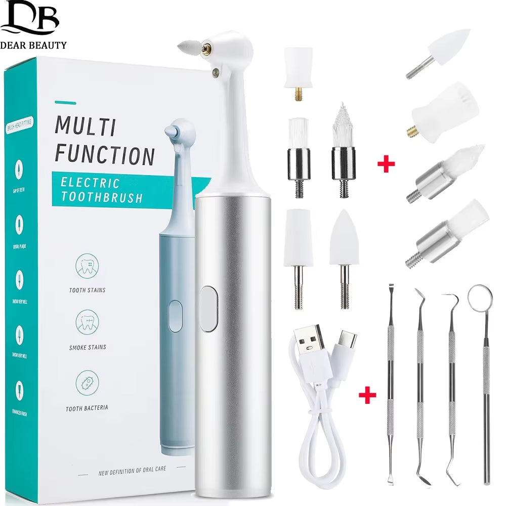 Electric Teeth Polisher 8Pcs Replaceable Heads Dental Scaler Tartar Stain Plaque Remover Tooth Cleaner 